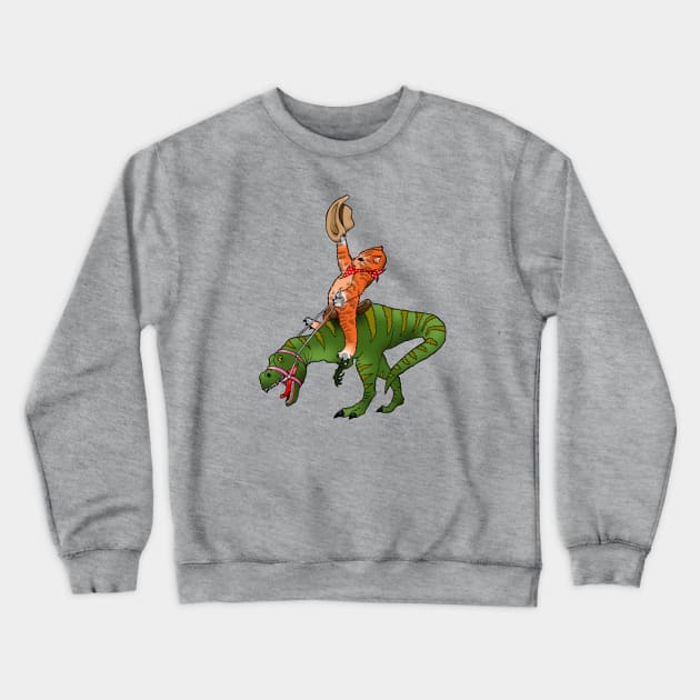 Funny rodeo Cat riding Dinosaur Crewneck Sweatshirt by GRADA